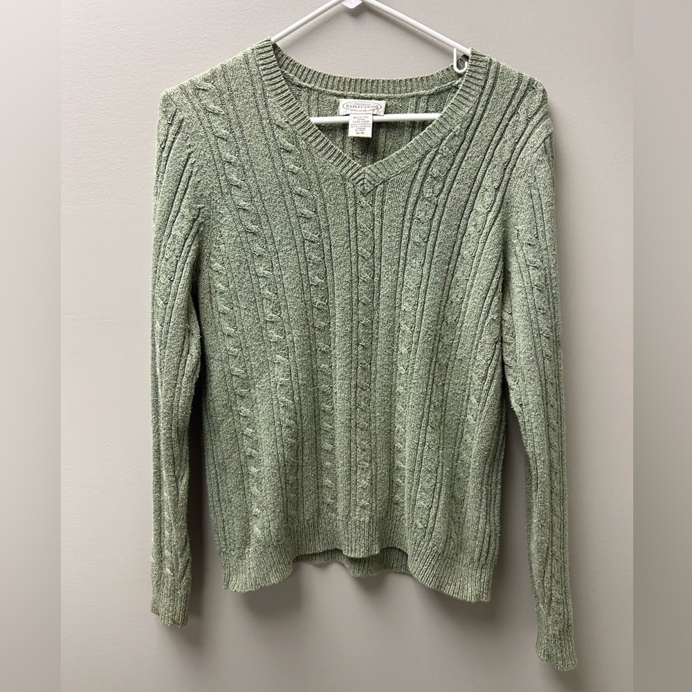 Northern‎ Reflections Vintage Women’s Green V Neck Cable Knit Sweater